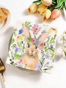 20pcs Easter Bunny Paper Napkins - 2-Layer Disposable Tableware With Cute Bunny, Eggs & Chick Design, Perfect For Holiday Celebrations & Festive Restaurant Decor, Festive Dining Accessory | Springtime Decor | Decorative Napkins - ZY-02 - View 3