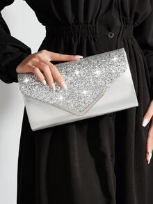 REMANLAND 女士轻便静音奢华水钻水桶包 - 迷你抽绳透明包，饰以仿珍珠，优雅精致的水钻晚宴包，适合派对、新娘送礼会、圣诞节等场合。 - 銀色 - 查看 2