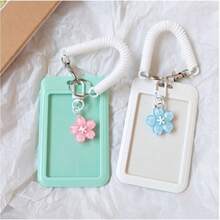 1 Piece Acrylic Photo Card Case Keychain - Cute Photo Card Holder With Spring And Flower Pendant (Green & White) - ID Card Holder & Bus/Credit Card Holder - Card Holder + Spring + Small Flower Pendant - View 6