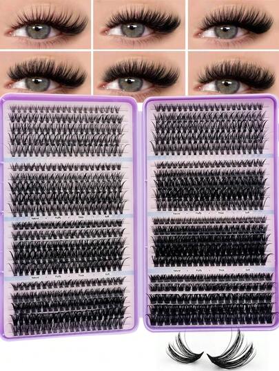 Rikuaild 540/544/608/790 Pcs D Curl Bulk Pack False Eyelashes Book,30D+40D+50D+60D+80D+100D Curled DIY Lashes, Natural Fluffy Lightweight Soft Reusable Individual Cluster Lashes, Suitable For Travel Daily Wear (Beginner Friendly) Wedding Date Party Holiday Gift Lash Set