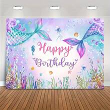 Mermaid Birthday Background, Underwater Birthday Party Decor, Blue & Purple Mermaid Tail Photography Backdrop, Party Decorations, Indoor & Outdoor Home Decor - 4 - View 4
