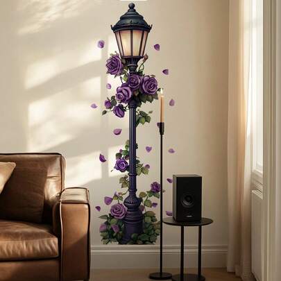 1pc Vintage Purple Rose Vine Wall Sticker, Romantic Element, Self-Adhesive Residue-Free, Suitable For Home Decor