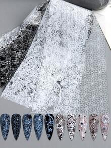 黑白3D轉印美甲貼紙，復古鏤空蕾絲雛菊玫瑰藤蔓美甲貼花，自黏式美甲裝飾貼片，DIY美甲沙龍裝飾，適用於壓克力美甲指甲油設計 - 彩色 - 查看 4