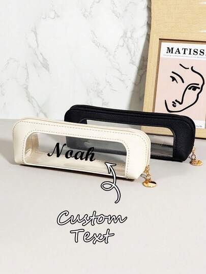 1개 개인 맞춤형 휴대용 방수 PU 화장품 가방, 투명 지퍼 여행용 메이크업 가방, 휴대용 세면도구 보관 파우치, 개학용 투명 메이크업 가방