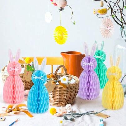 Conjunto de decoración de escritorio de panal de conejo de Pascua DIY, adecuado para decoración de Pascua primaveral, fiesta de cumpleaños, fiesta con tema de conejo, fiesta de jardín, búsqueda de huevos, decoración de escritorio de conejo de Pascua, decoración de Pascua para el hogar, decoración colgante de panal de Pascua