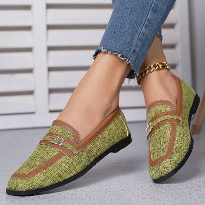 女士平底舒适休闲百搭套脚乐福鞋，适合日常穿着