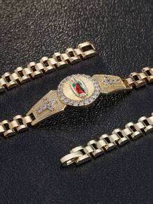 1pc High Quality 14K Gold Plated Filled Religious Virgin Mary Cross Diamond Disc Watchband Bracelet Suitable Unisex Daily Wear,Partiesn,Graduation Gift,Anniversaryn,Prayer - Gold - View 4