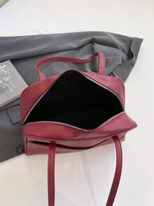 复古学院风大容量单肩包，通勤腋下手提包，韩版高端设计女士手提包 - 酒紅色 - 查看 4