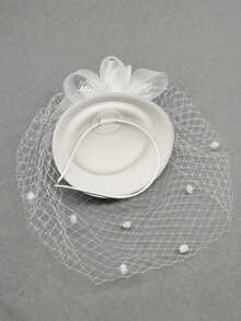 1pc 20s/50s Women's Mini Hat With Veil, Tea Party Headpiece Suitable For Girls And Ladies - White - View 3