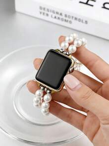 1pc Women's Luxury Extendable Metal Gold-Tone Pearl Chain Watch Band Strap Fits 38/40/41/44/45/49/42/46mm For Apple Watch S11/SE3/Ultra3/Ultra/SE/SE2/10/9/8/7/6/5/4/3/2/1 - Gold - View 4