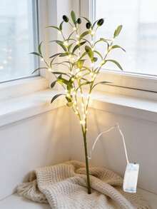 1pc LED Simulated Olive Branch Copper Wire Tree Light, Creative Home Decor To Create Holiday Atmosphere, Olive Branch LED Light With Small Fairy Lights, Artificial Green Tree Suitable For Modern Holiday Home Decor - Perfect For Wedding, Birthday Party, Cafe, Tabletop (Battery Operated) - Warm white light - View 10