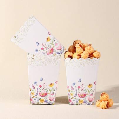 10pcs/20pcs/50pcs,Wildflower Floral Popcorn Boxes - Vibrant Wildflower & Butterfly Design, Paper Food Containers For Birthday Parties, Picnics, And Themed Events, Party Snack Boxes | Floral Pattern Box | Paper Snack Box