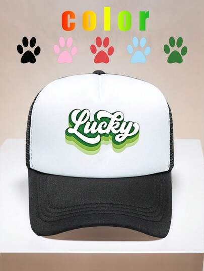 1pc Cartoon Letter Decor Mesh Baseball Cap, Suitable For Daily Use, Outdoor Travel, Hiking, Beach, Vacation