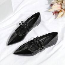 Zapatos planos tipo Mary Jane de punta fina y minimalistas para mujer - Negro - Ver 10