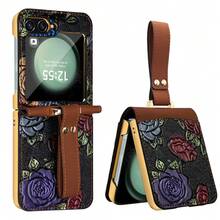 VIETAO 高品質電鍍 PC 花卉設計人造皮革手機殼，相容 Galaxy Z Flip 3 4 5 6 7 Flip6 Flip5 Flip4 - 棕色 - 查看 10