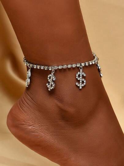 1pc Fashion Crystal Dollar Sign Design Anklet, Women Pendant Ankle Jewelry, Gift