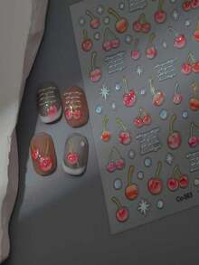 1张春夏5D樱桃贴纸 闪亮樱桃果冻水果美甲配饰 水果女孩贴纸 - 彩色 - 查看 2