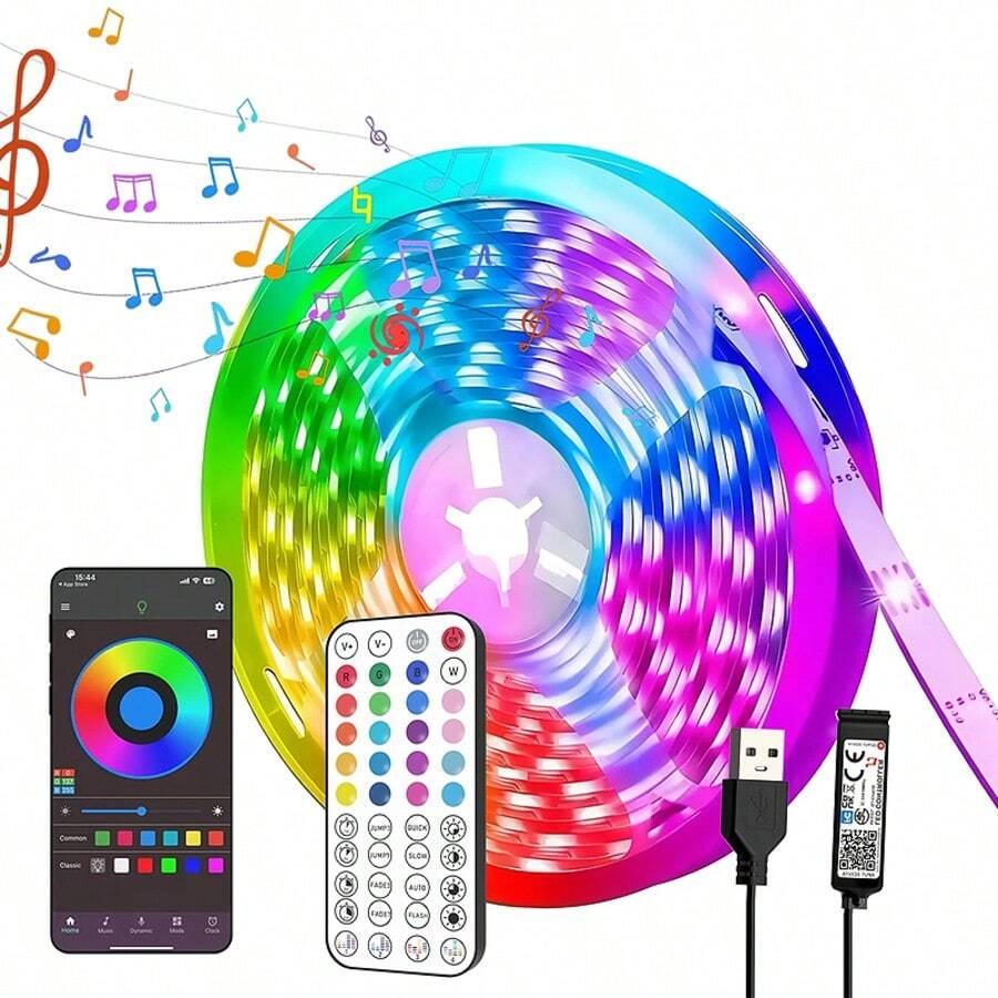 Smart LED Light Strips For Bedrooms, RGB Light Bands With Adjustable Color Temperature, Synchronized With Music And Capable Of Timing, Suitable For Bedrooms, Living Rooms And Party Decorations. - 多色光 - 查看 1