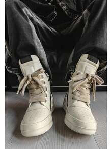 Men's Athletic And Casual Shoes, Thick Shoelaces, Round Toe, High-Top Casual Shoes, Niche Retro Platform Skate Shoes. - 米色 - 查看 1