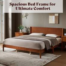 Solid Wood Bed Frame For Bedroom Furniture, Mid Century Modern Platform Bed With Full Panel Headboard, Noise Free Mattress Support And Under Bed Storage - 棕色胡桃木 - 查看 6