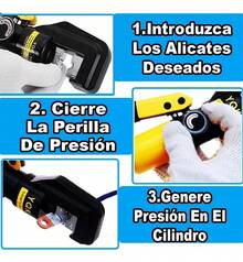 Alicates hidráulicos con 16 troqueles, herramienta de engarzado portátil, engarzadora de alambre Manual para terminal de cobre y aluminio, color amarillo - Negro - Ver 5