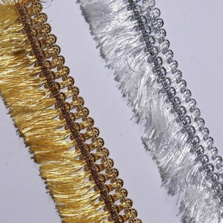 183cm Borla de lujo en dorado y plateado, decoración de vestuario para actuaciones en el escenario, material de decoración para textiles del hogar como cortinas y cojines, encaje de borlas metálicas de alta gama para DIY en vestidos de novia, ropa y accesorios, cinta decorativa de borlas brillantes, encaje de cortina estilo palacio europeo, accesorio glamoroso para tocados de actuaciones, disponible en colores dorado y plateado - multicolor - Añade 2