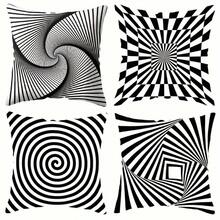 2D Flat - Black And White Striped Pillowcase Featuring A Flat 2D Print With A Non-Realistic 3D Pattern On Both Sides, Equipped With A Zipper. Measures 17.7 Inches By 17.7 Inches - 1件D款 - 查看 5