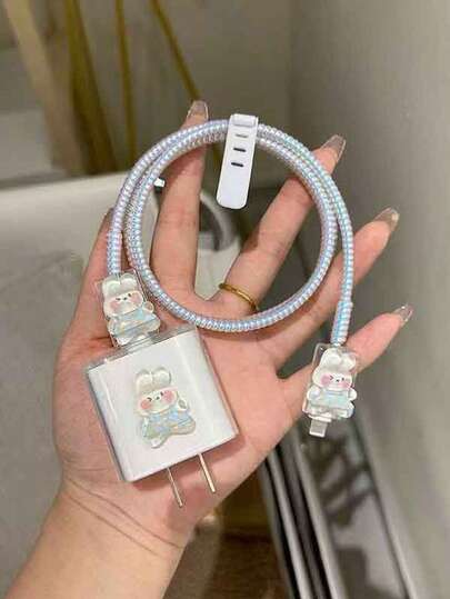 Set de protectores de cable de carga con diseño de conejito 3D de Pascua, compatible con cargador Apple 20W, regalo de Pascua para niñas