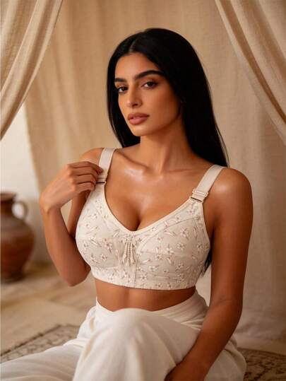 Temptuelle Women's Elegant Tassel Decor Wireless Comfortable Supportive Bra