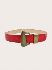 1pc Red Metal Buckle Wide Waist Belt, Fashion Streetwear Sexy Accessory, Suitable For Coats, Pants, Shirts, Dresses, Daily Wear, Parties, Galas, Music Festivals - Red Gold Buckle - View 2