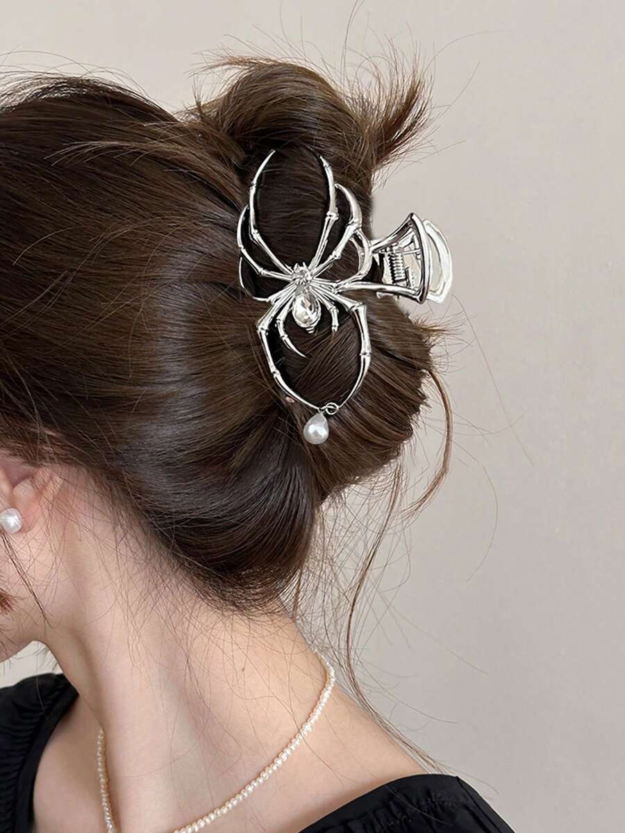 1 chiếc kẹp tóc nữ màu trơn phong cách Y2K ngọt ngào cá tính hình đầu lâu, móng vuốt nhện, đính đá giả ngọc trai, làm từ hợp kim kim loại, thích hợp cho lễ hội và sử dụng hàng ngày. Kẹp tóc, kẹp hàm, kẹp cài tóc, phụ kiện, đồ dùng học tập, đại học, phụ kiện tóc ngọc trai mùa thu đông, kẹp móng vuốt cho trang phục đi nghỉ mát, mùa hè, đi biển. - Bạc - Xem 1