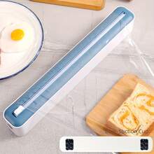 1pc Food Wrap Cutter, Dual-Blade Foil Cutter Box, Home & Commercial Use Suction Cup Wall Mount Storage Box, Practical Tool - White - View 8