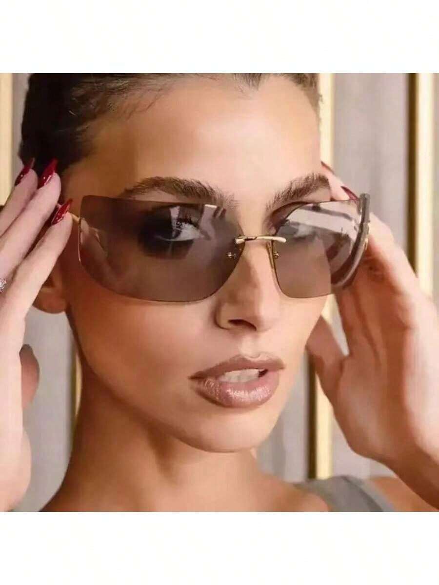 New Y2K Women's Narrow-Frame Metal Rimless , Fashionable Retro Personality Internet Celebrity . - Nâu Lớn - Xem 1