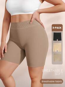 3 piezas Bragas sin costuras de talle alto para mujer de talla grande, control de abdomen, suaves y transpirables, elásticas - Multicolor - Ver 2