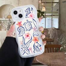 1pc Transparent Wave Shaped Protective Phone Case, Seashell & Sea Turtle Pattern, Suitable For Daily Use, Compatible With IPhone17Air/17pro/17promax/17/16e/16/15/14/13/12/11/X/Xr/8/7 And Galaxy A14/A15/A54/S24/S24Ultra Series - Clear - View 2