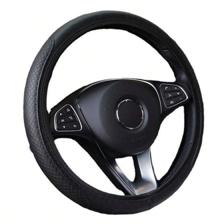 15-Inch (Approx. 38.1cm) Universal Steering Wheel Cover - Breathable PU Leather With Odorless Rubber Grip, Classic Anti-Slip Design, Fits Most Vehicles - Solid Color - View 1