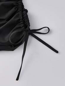 Women's Spring Summer Capri Pants Drawstring Cuff Solid Color Slim Fit Cropped Trousers - màu đen - Xem 8