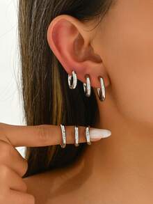 6件套复古时尚不锈钢微镶钻石几何耳环，适合日常佩戴 - 多色 - 查看 5