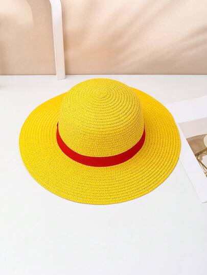 1개 여성 및 아동 솔리드 컬러 타이업 대비 컬러 캐주얼 스타일 패션 데일리 외출 사진 촬영 야외 통기성 밀짚모자