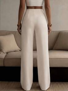 Women's Solid Color Wide Leg Straight Casual Pants, Minimalist Business Versatile Commuter Trousers Spring - Apricot - View 3