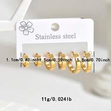 6pcs Set Minimalist Stainless Steel Plain Hoop Earrings, Versatile Daily Wear For Women - Multicolor - View 3