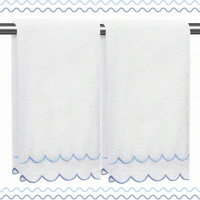 100% Cotton Bath Towels, 2pcs Folding Hand Towels 16" X 27", Embroidered Decor, 550 GSM Soft Absorbent Bathroom Towels For Spa, Yoga, Hotel, Sports