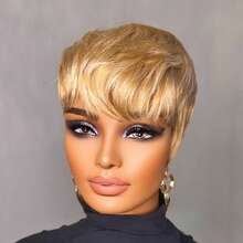 Short Pixie Cut Wig For Women Human Hair 1B Black Short Wig For Layered Pixie Wigs With Bangs Real Human Hair Glueless Wig None Lace Front Full Machine Made Layered Wig Straight Human Hair Throw On And Go Wig For Love Gift, Daily Use - Multicolor - View 12