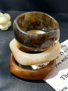 3pcs Exaggerated Asymmetrical Resin Semi-Transparent Bracelet Set, Versatile For Women - Multicolor - View 7