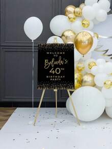 1組客製化黑金生日海報歡迎牌，40歲 50歲 60歲 70歲生日派對裝飾用品，個性化慶祝橫幅 - 彩色 - 查看 4