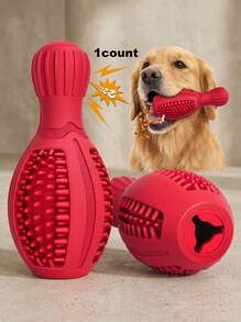 PETSIN 1 件狗狗咀嚼玩具 - 慢速喂食器益智玩具，橡胶牙齿清洁互动吱吱叫狗狗玩具，适合小型/中型/大型犬 - 紅色 - 查看 3