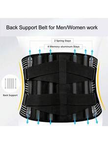 6pcs Unisex Adjustable Lumbar Support Belt, Non-Slip Waist Support Strap Suitable For Work, Fitness And Other Occasions - Black - View 6