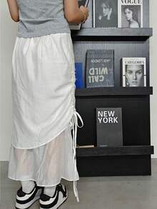 2025春夏极简高腰百褶长裙 - 米色 - 查看 4