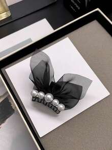 2pcs Pearl Mesh Bow Hair Clips, Elegant Side Bangs Clip Hairpin, Suitable For Any Occasion - Multicolor - View 3