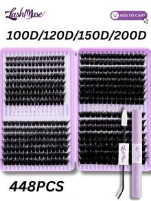 1088pcs/448pcs/640pcs False Eyelashes Set, High Capacity Individual Lash Clusters, 50D/60D/80D/100D/120D/150D/200D D-DD Curl Lashes, 0.31-0.63inch, DIY Fake Lashes, With Lash Glue, Natural & Thick, Delicate & Lightweight, Super Soft, Reusable, Individual Cluster Lashes, Eyelash Extension Kit, Suitable For Travel, Daily Wear (Beginner Friendly), Wedding, Date, Party, Holiday, Also Great As Christmas/Halloween/Gift Lashes Set - 黑色 - 查看 15